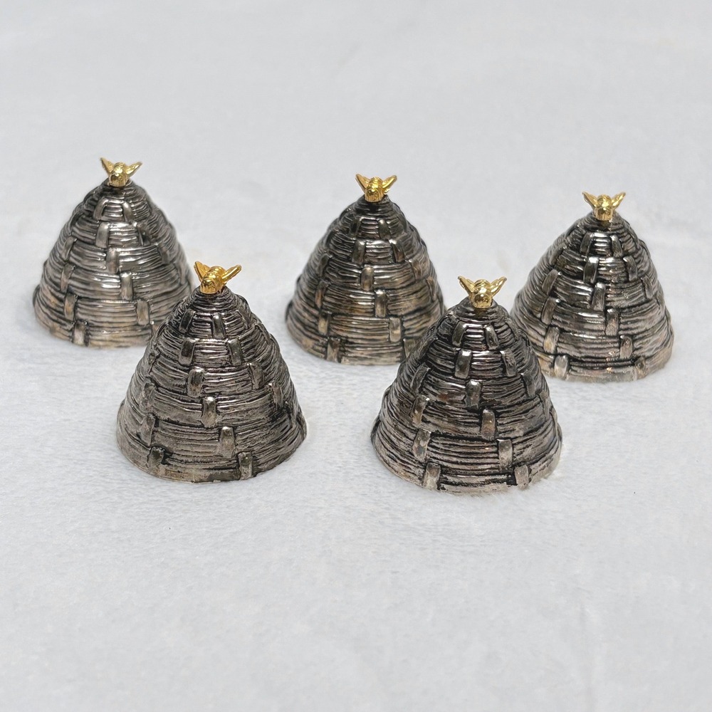 Godinger Silver Plate Beehive Skep Place Card Holders Set of 5 Gold Bee Wedding